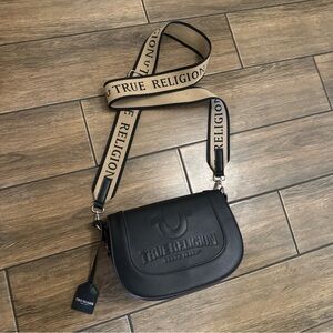 True Religion Black and Tan Crossbody Bag